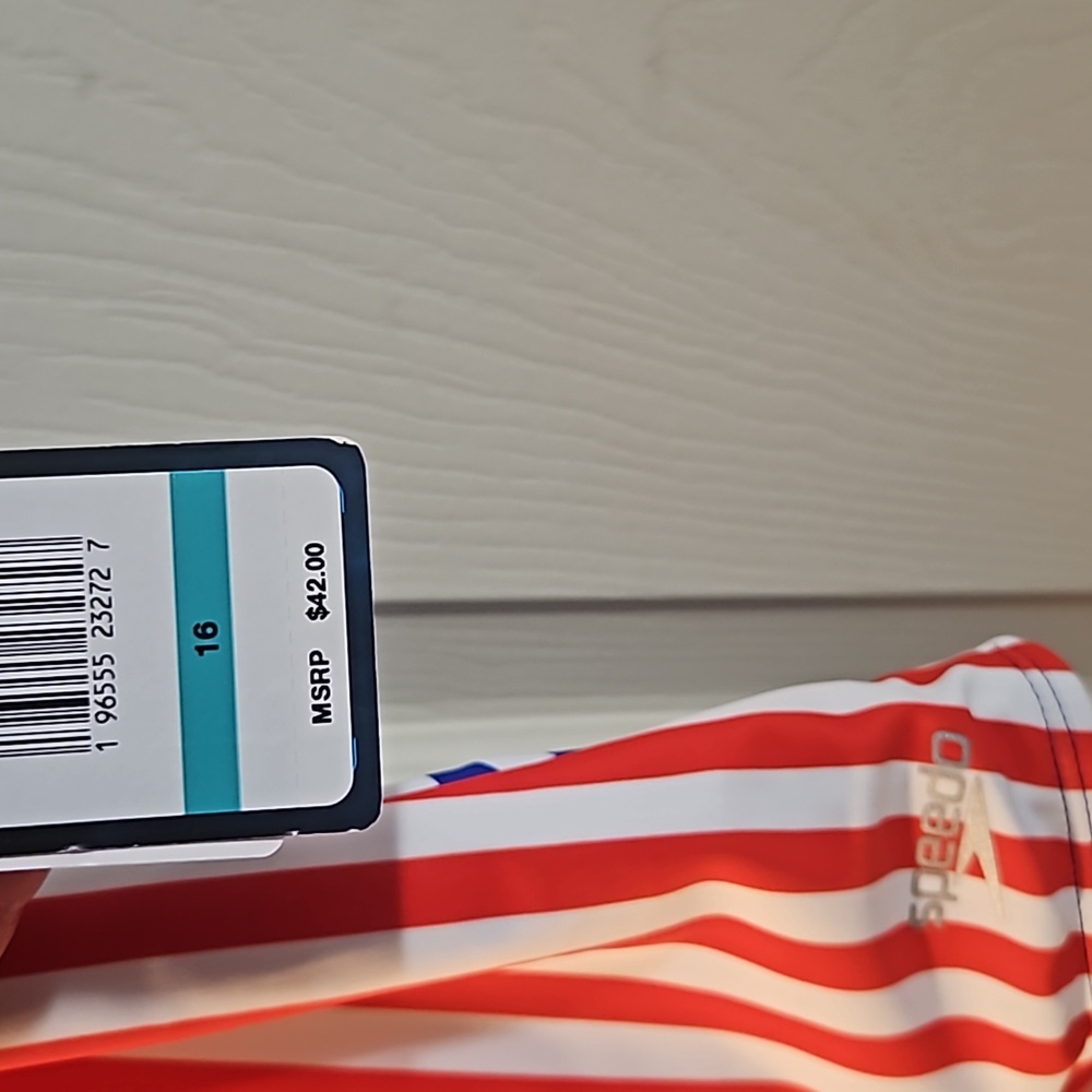 Speedo Girls’ Stripe Blocked One Piece Swimsuit: BLUE/RED: NEW WITH TAGS: SZ 16 - Picture 4 of 8